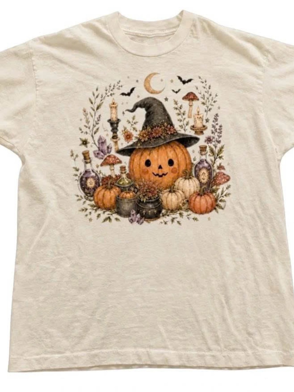Cream Halloween Pumpkin Witch Tee